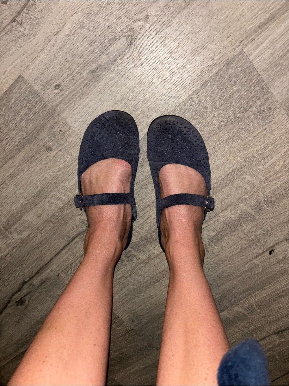 Bionic Navy Suede Mary Jane Flats with Perforated Detail size 6